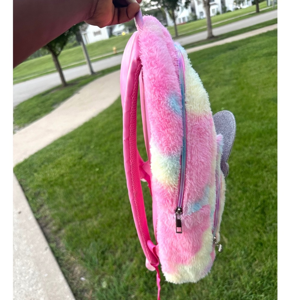 OMG Accessories Miss Gwen Unicorn Tie Dye Faux Fur Kids Backpack Pink Pastel - Picture 5 of 9